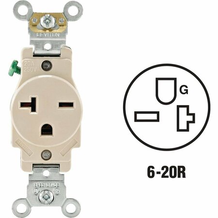 LEVITON 20A Light Almond Heavy-Duty 6-20R Grounding Single Outlet 076-05461-00T
